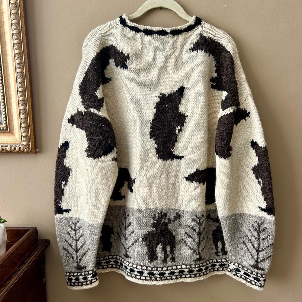 Motif Vintage 90s Wool Intarsia Moose Bear Chunky Knit Intarsia Sweater Size M - Picture 12 of 15
